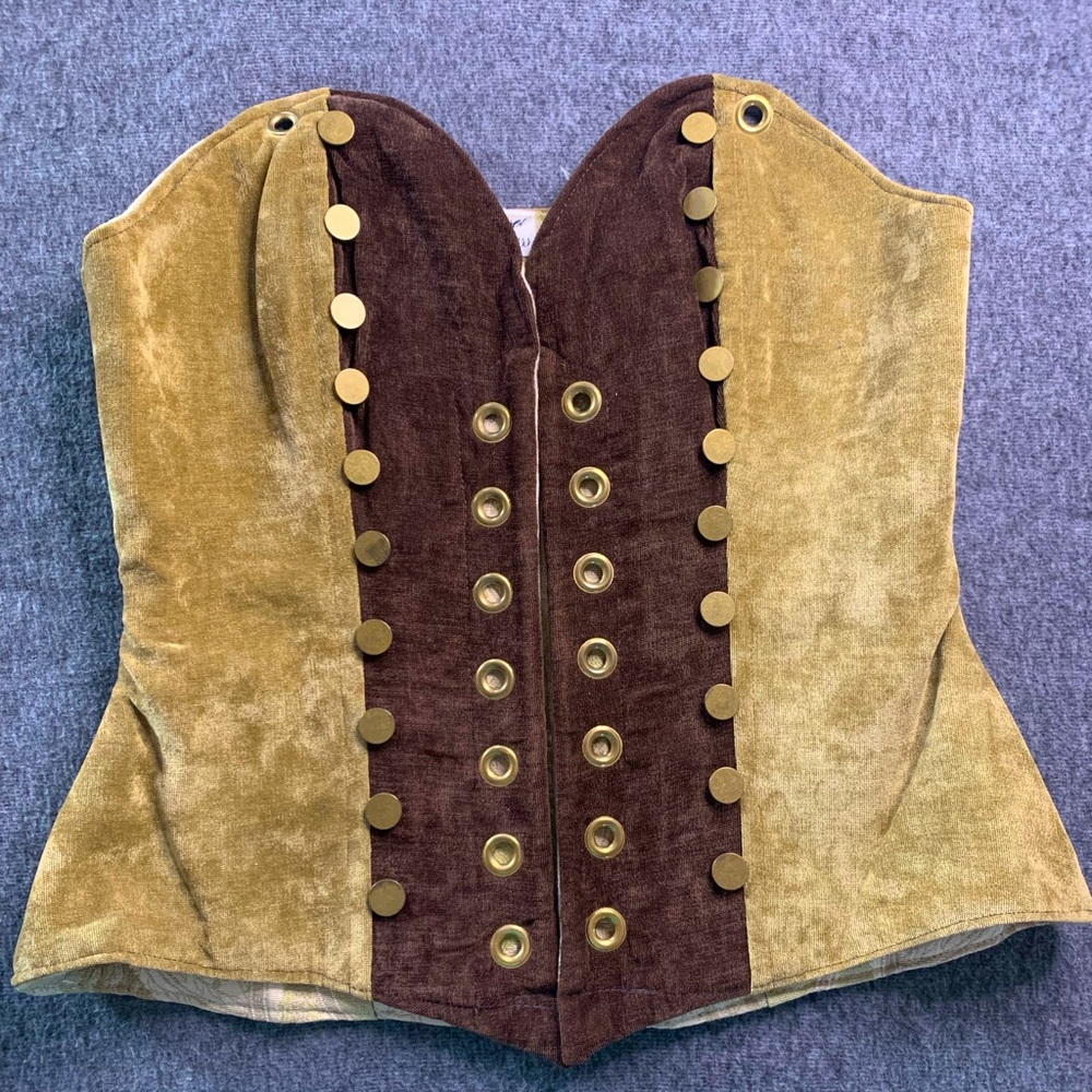 Brown and Gold Steampunk Overbust Corset Top, DITD